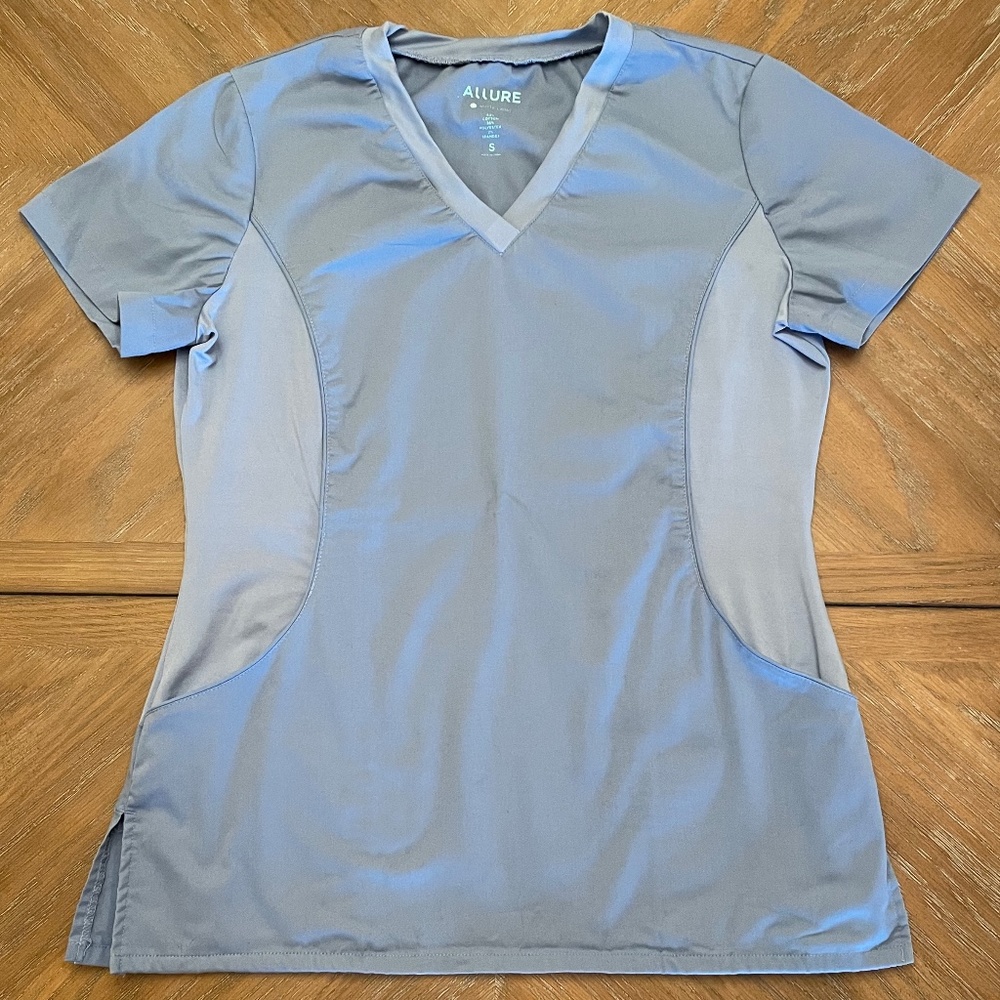 Allure Light Blue Cross Women V-Neck Stretch Side Small
